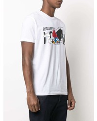 weißes bedrucktes T-Shirt mit einem Rundhalsausschnitt von DSQUARED2