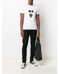 weißes bedrucktes T-Shirt mit einem Rundhalsausschnitt von Karl Lagerfeld