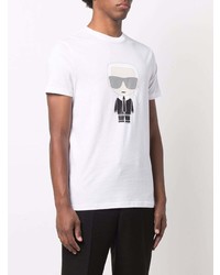 weißes bedrucktes T-Shirt mit einem Rundhalsausschnitt von Karl Lagerfeld