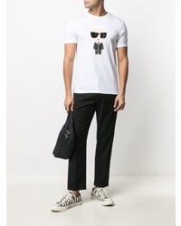 weißes bedrucktes T-Shirt mit einem Rundhalsausschnitt von Karl Lagerfeld