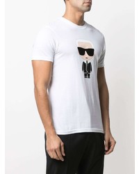 weißes bedrucktes T-Shirt mit einem Rundhalsausschnitt von Karl Lagerfeld