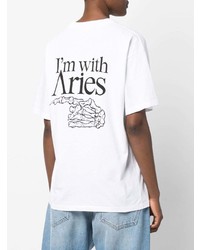 weißes bedrucktes T-Shirt mit einem Rundhalsausschnitt von Aries