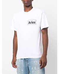 weißes bedrucktes T-Shirt mit einem Rundhalsausschnitt von Aries