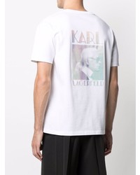 weißes bedrucktes T-Shirt mit einem Rundhalsausschnitt von Karl Lagerfeld