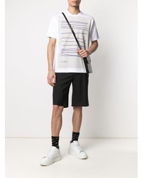 weißes bedrucktes T-Shirt mit einem Rundhalsausschnitt von Junya Watanabe