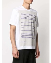 weißes bedrucktes T-Shirt mit einem Rundhalsausschnitt von Junya Watanabe