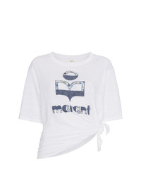 weißes bedrucktes T-Shirt mit einem Rundhalsausschnitt von Isabel Marant Etoile