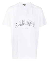 weißes bedrucktes T-Shirt mit einem Rundhalsausschnitt von Isabel Marant