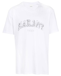 weißes bedrucktes T-Shirt mit einem Rundhalsausschnitt von Isabel Marant