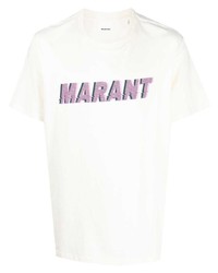 weißes bedrucktes T-Shirt mit einem Rundhalsausschnitt von Isabel Marant