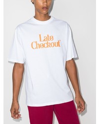 weißes bedrucktes T-Shirt mit einem Rundhalsausschnitt von Late Checkout