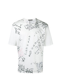 weißes bedrucktes T-Shirt mit einem Rundhalsausschnitt von Issey Miyake