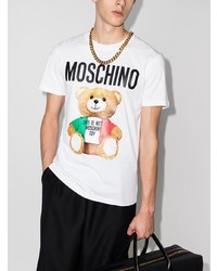 weißes bedrucktes T-Shirt mit einem Rundhalsausschnitt von Moschino