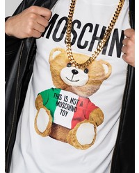 weißes bedrucktes T-Shirt mit einem Rundhalsausschnitt von Moschino