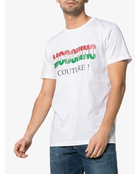 weißes bedrucktes T-Shirt mit einem Rundhalsausschnitt von Moschino