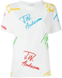 weißes bedrucktes T-Shirt mit einem Rundhalsausschnitt von J.W.Anderson