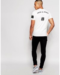 weißes bedrucktes T-Shirt mit einem Rundhalsausschnitt von Jack and Jones