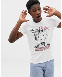 weißes bedrucktes T-Shirt mit einem Rundhalsausschnitt von Jack & Jones