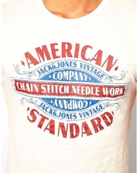 weißes bedrucktes T-Shirt mit einem Rundhalsausschnitt von Jack and Jones