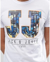 weißes bedrucktes T-Shirt mit einem Rundhalsausschnitt von Jack and Jones