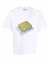 weißes bedrucktes T-Shirt mit einem Rundhalsausschnitt von Jacquemus