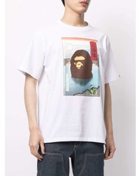 weißes bedrucktes T-Shirt mit einem Rundhalsausschnitt von A Bathing Ape