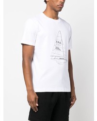 weißes bedrucktes T-Shirt mit einem Rundhalsausschnitt von A.P.C.