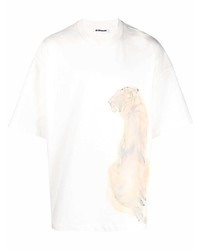 weißes bedrucktes T-Shirt mit einem Rundhalsausschnitt von Jil Sander