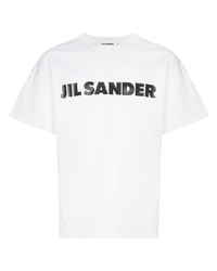 weißes bedrucktes T-Shirt mit einem Rundhalsausschnitt von Jil Sander