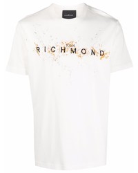 weißes bedrucktes T-Shirt mit einem Rundhalsausschnitt von John Richmond