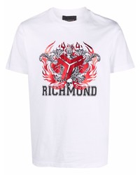 weißes bedrucktes T-Shirt mit einem Rundhalsausschnitt von John Richmond