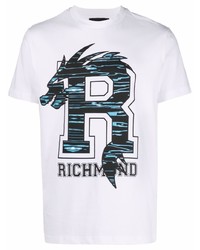 weißes bedrucktes T-Shirt mit einem Rundhalsausschnitt von John Richmond