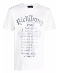 weißes bedrucktes T-Shirt mit einem Rundhalsausschnitt von John Richmond