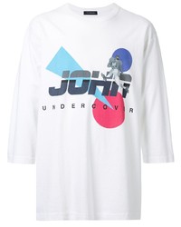 weißes bedrucktes T-Shirt mit einem Rundhalsausschnitt von JohnUNDERCOVE