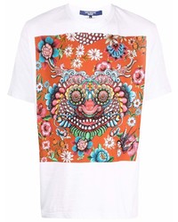 weißes bedrucktes T-Shirt mit einem Rundhalsausschnitt von Junya Watanabe MAN