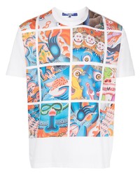 weißes bedrucktes T-Shirt mit einem Rundhalsausschnitt von Junya Watanabe MAN