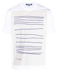 weißes bedrucktes T-Shirt mit einem Rundhalsausschnitt von Junya Watanabe