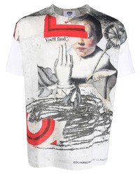 weißes bedrucktes T-Shirt mit einem Rundhalsausschnitt von Junya Watanabe