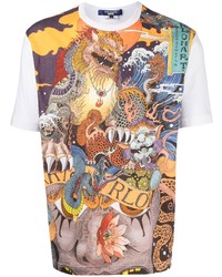 weißes bedrucktes T-Shirt mit einem Rundhalsausschnitt von Junya Watanabe