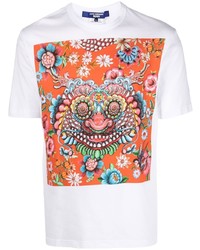 weißes bedrucktes T-Shirt mit einem Rundhalsausschnitt von Junya Watanabe