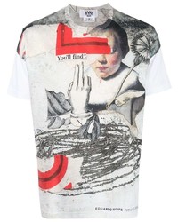 weißes bedrucktes T-Shirt mit einem Rundhalsausschnitt von Junya Watanabe