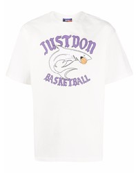 weißes bedrucktes T-Shirt mit einem Rundhalsausschnitt von Just Don
