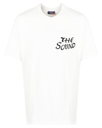weißes bedrucktes T-Shirt mit einem Rundhalsausschnitt von Just Don