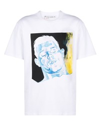 weißes bedrucktes T-Shirt mit einem Rundhalsausschnitt von JW Anderson