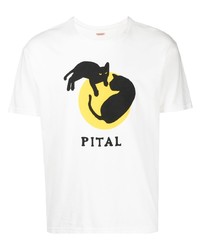 weißes bedrucktes T-Shirt mit einem Rundhalsausschnitt von KAPITAL