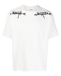 weißes bedrucktes T-Shirt mit einem Rundhalsausschnitt von KAPITAL