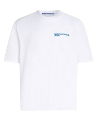 weißes bedrucktes T-Shirt mit einem Rundhalsausschnitt von KARL LAGERFELD JEANS