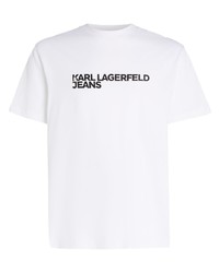 weißes bedrucktes T-Shirt mit einem Rundhalsausschnitt von KARL LAGERFELD JEANS