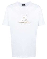 weißes bedrucktes T-Shirt mit einem Rundhalsausschnitt von Karl Lagerfeld