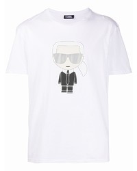 weißes bedrucktes T-Shirt mit einem Rundhalsausschnitt von Karl Lagerfeld